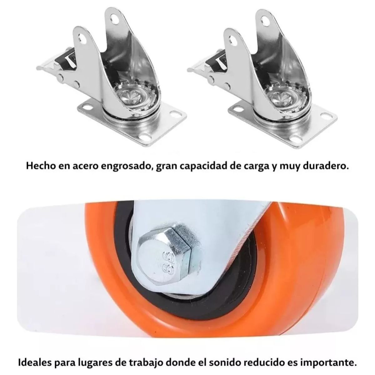 GENERICO - Pack 4 Ruedas Industriales De 4 Pulgadas Con Freno Doble Rod Naranja - 329006