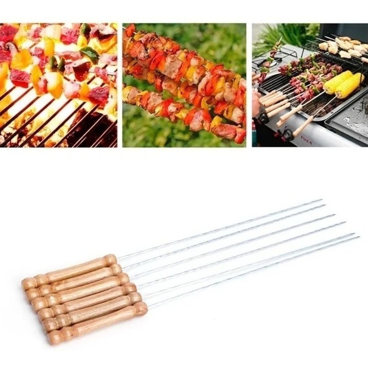 GENERICO - X12 Pinchos Para Barbacoa Parilla Asado Acero Bbq 30.5cm  031029