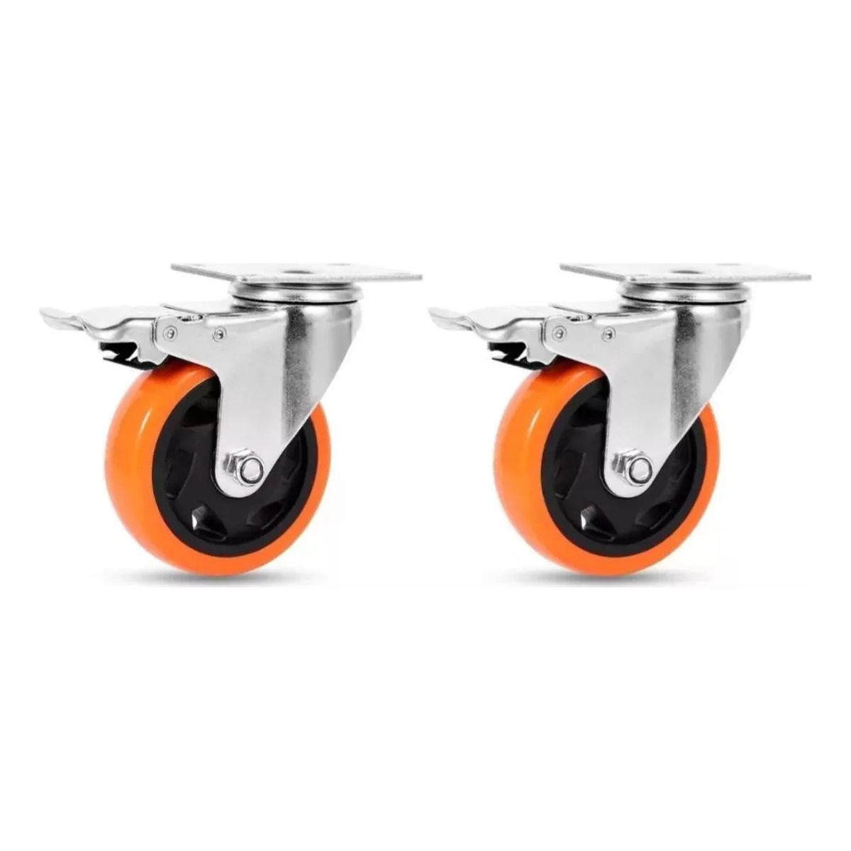GENERICO - Pack 2 Ruedas Para Carros Muebles Frenos 4 Pulgadas 300 Kg Naranja - 329006