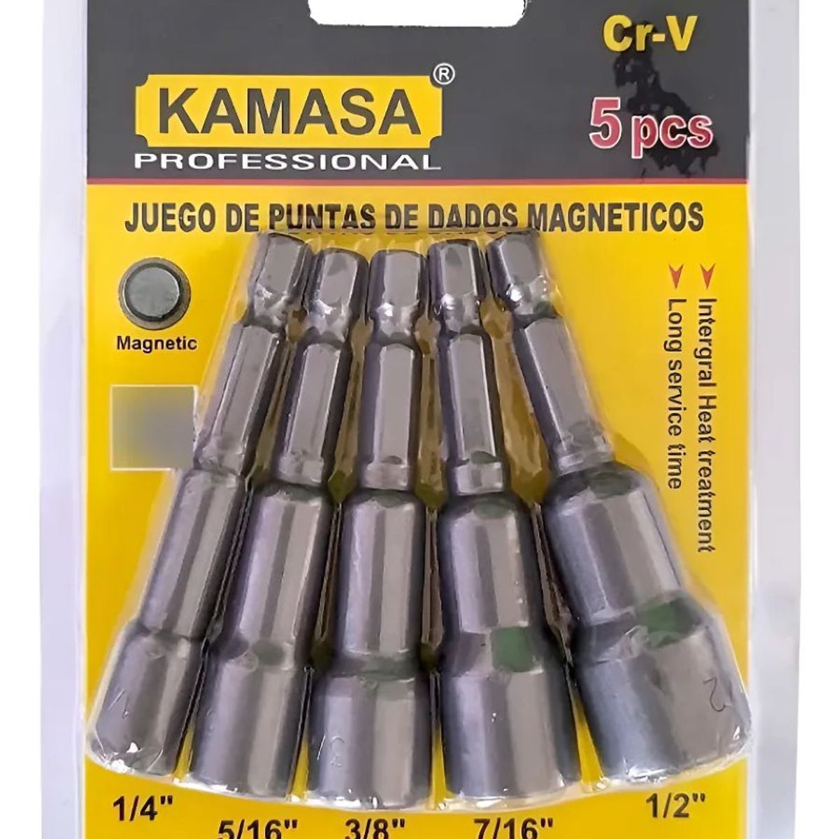 KAMASA - Set 5 Adaptadores Punta Magnética 1/4-5/16-3/8-7/16-1/2 PuLG