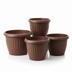 GENERICO - Pack 4 Maceteros Plástico Redondo Marrón 42 cm