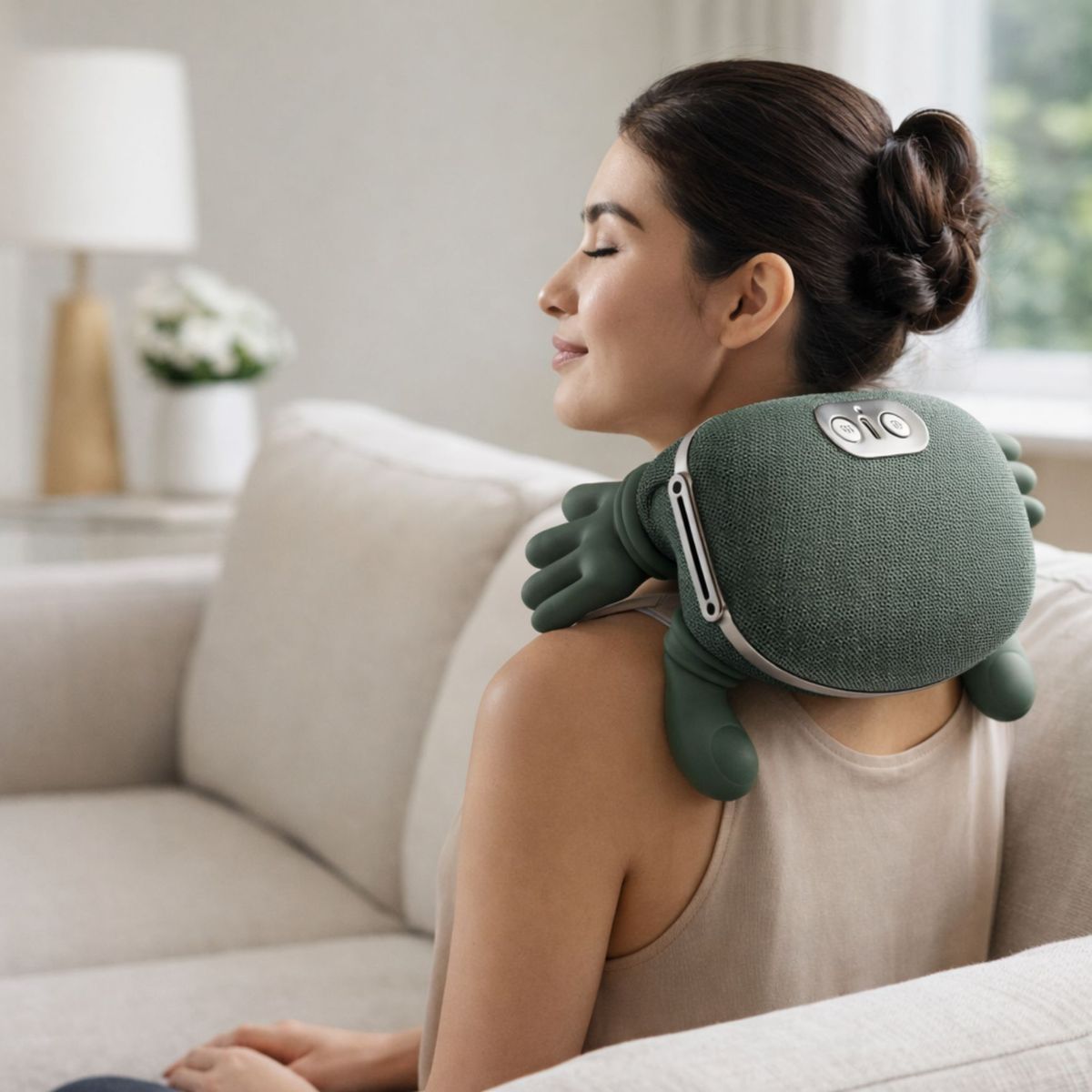 MOVI - Masajeador de cuello con Manos - 5 Dedos Biónicos con Calor 45°C (Relajate Cuando y Donde Quieras)