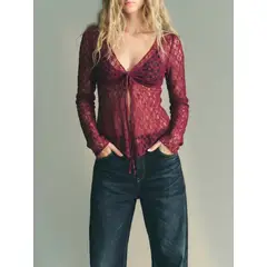 ANONIMASTORE - Blusa Encaje manga larga