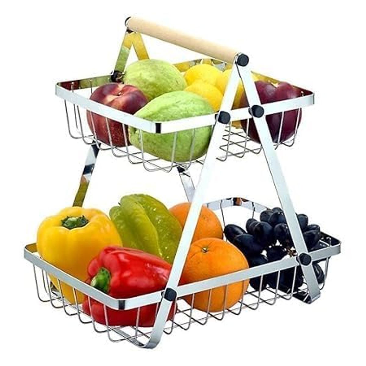 GENERICO - Canasto Organizador De Frutas Y Verduras 2 Niveles Metal