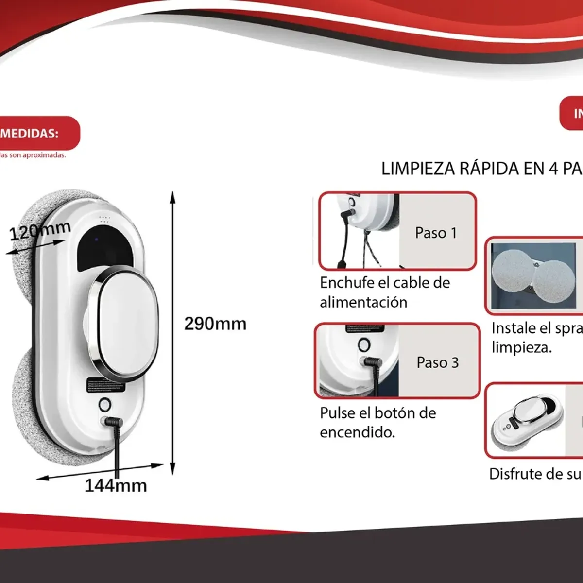 GENERICO - Limpiador De Ventanas Inteligente Con Control Remoto Sistema De Seguridad Con Cuerda Ideal Para Departamentos