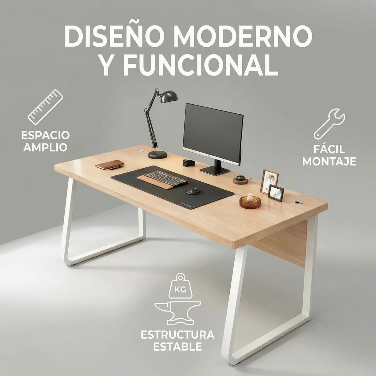 IDEEHOUSE - Escritorio Oficina Madera Espesor 30mm 140x60x75cm