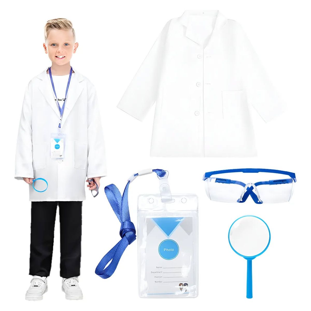 GENERICO - Set disfraz 4unds de médico científico de laboratorio para niños 3 a 4 años