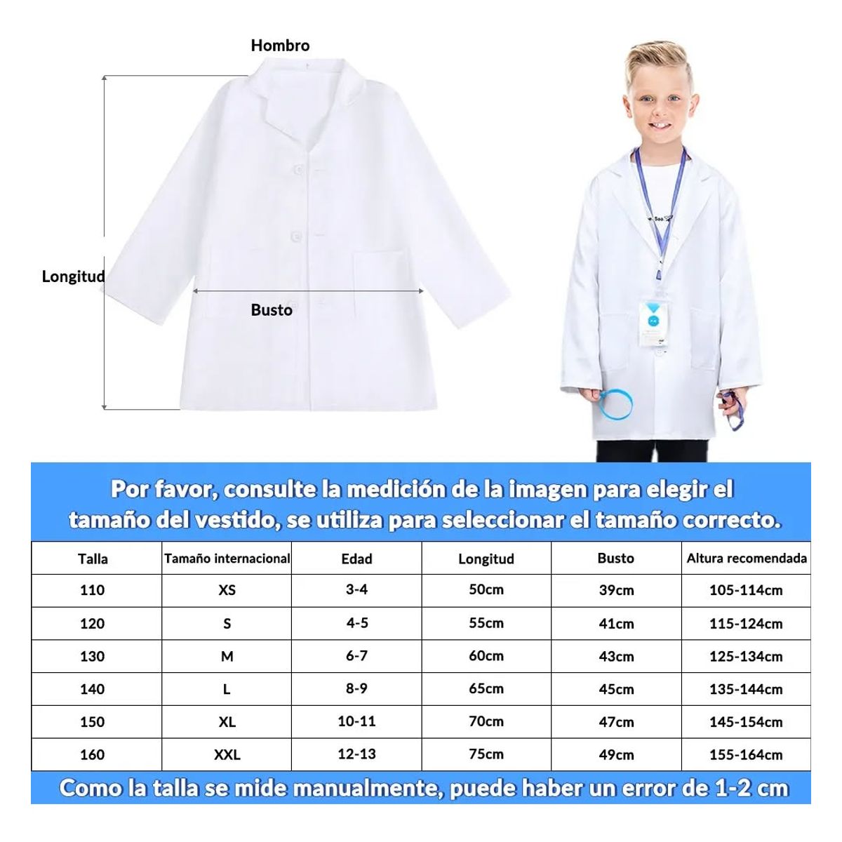 GENERICO - Set disfraz 4unds de médico científico de laboratorio para niños 6 a 7 años