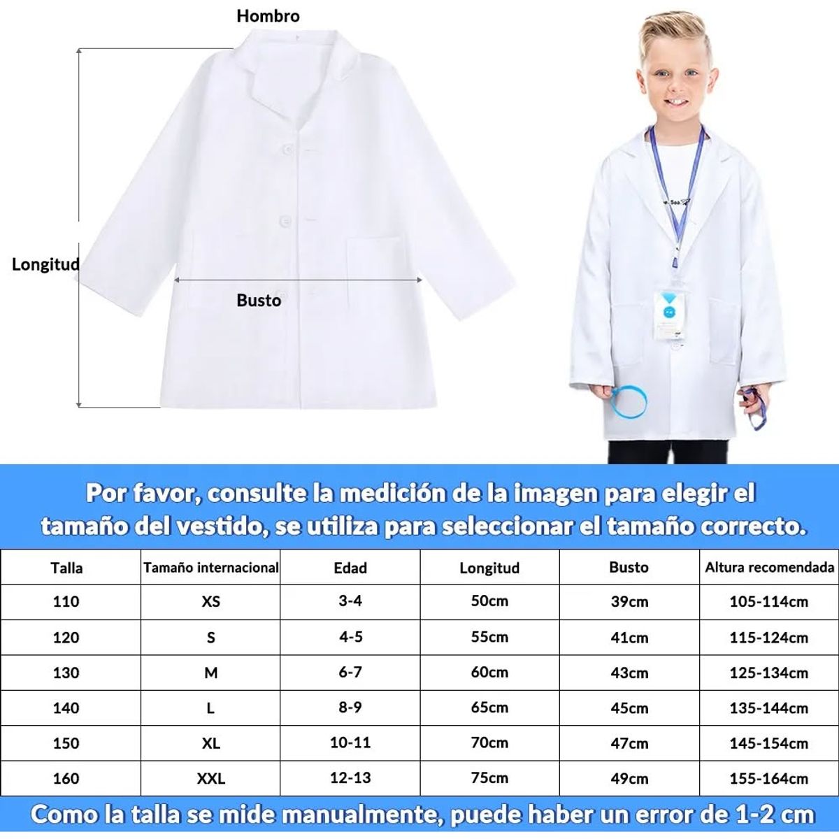 GENERICO - Set disfraz 4unds de médico científico de laboratorio para niños 10 a 11 años
