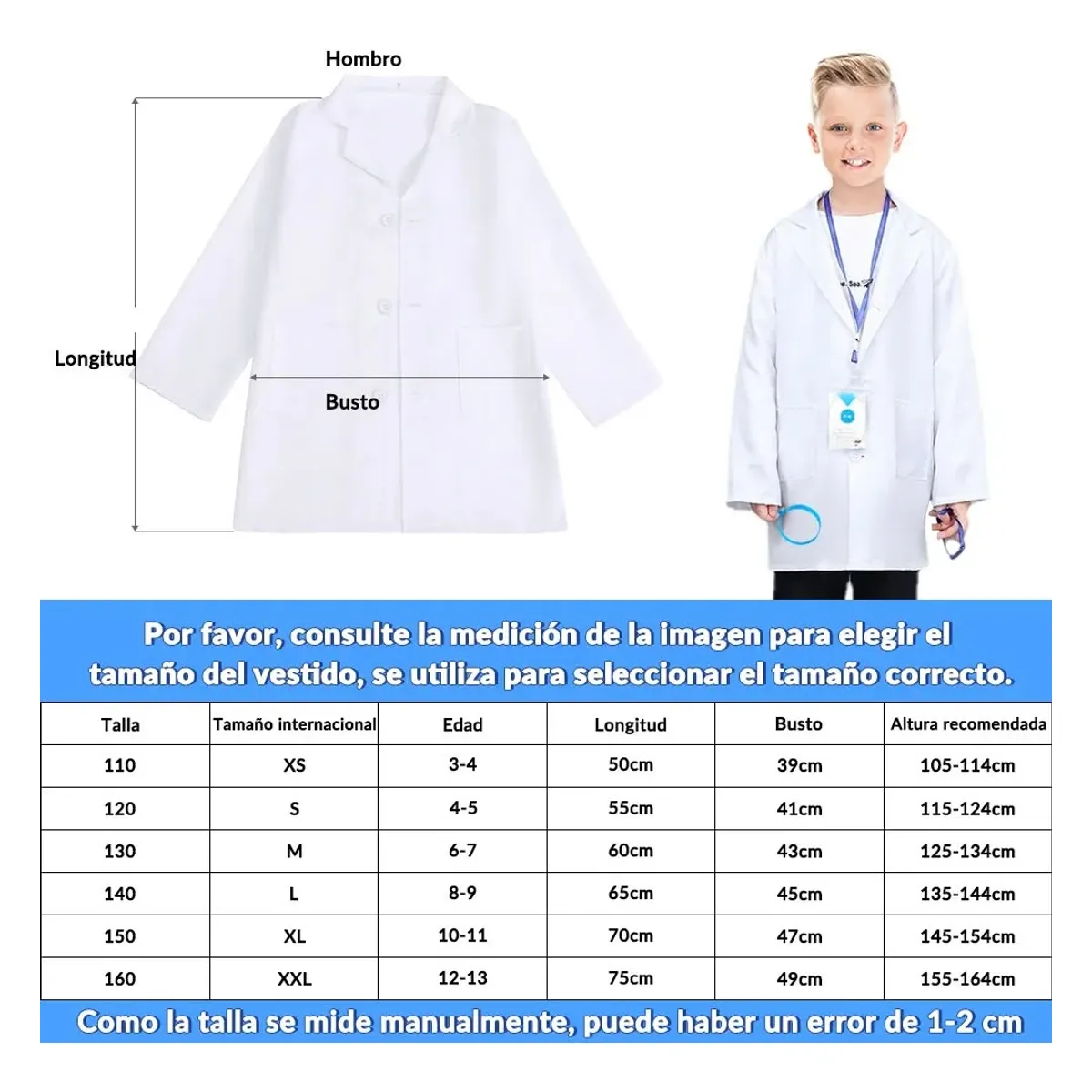 GENERICO - Set disfraz 4unds de médico científico de laboratorio para niños 10 a 11 años