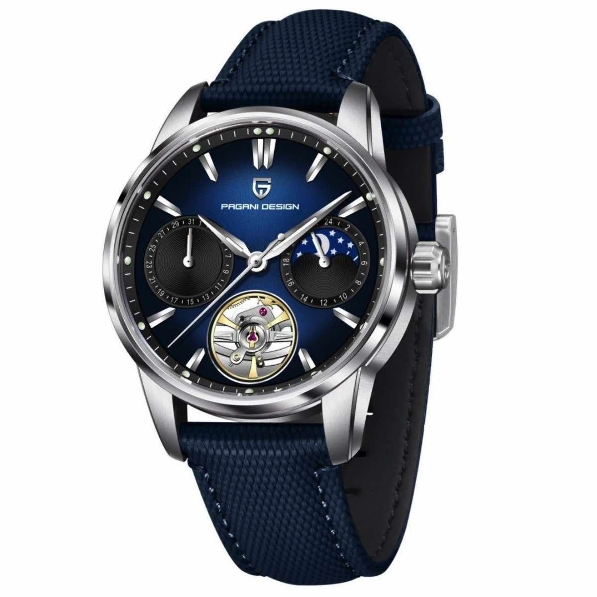 PAGANI - Reloj Pagani Design Cuero Automático Cristal de Zafiro - Open Heart Azul