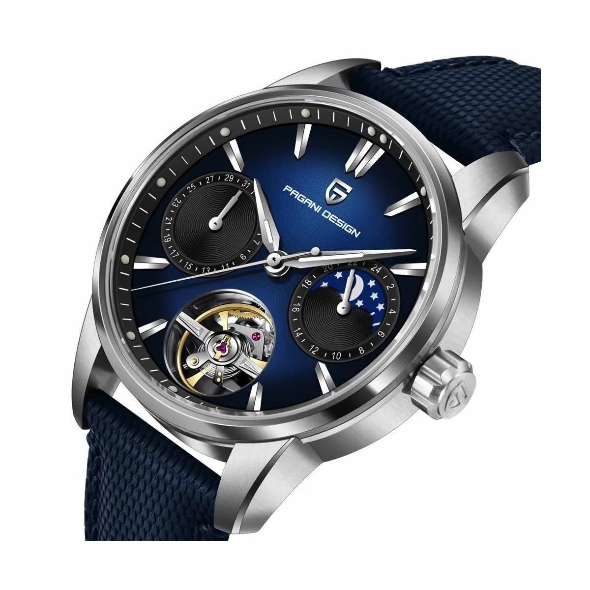 PAGANI - Reloj Pagani Design Cuero Automático Cristal de Zafiro - Open Heart Azul