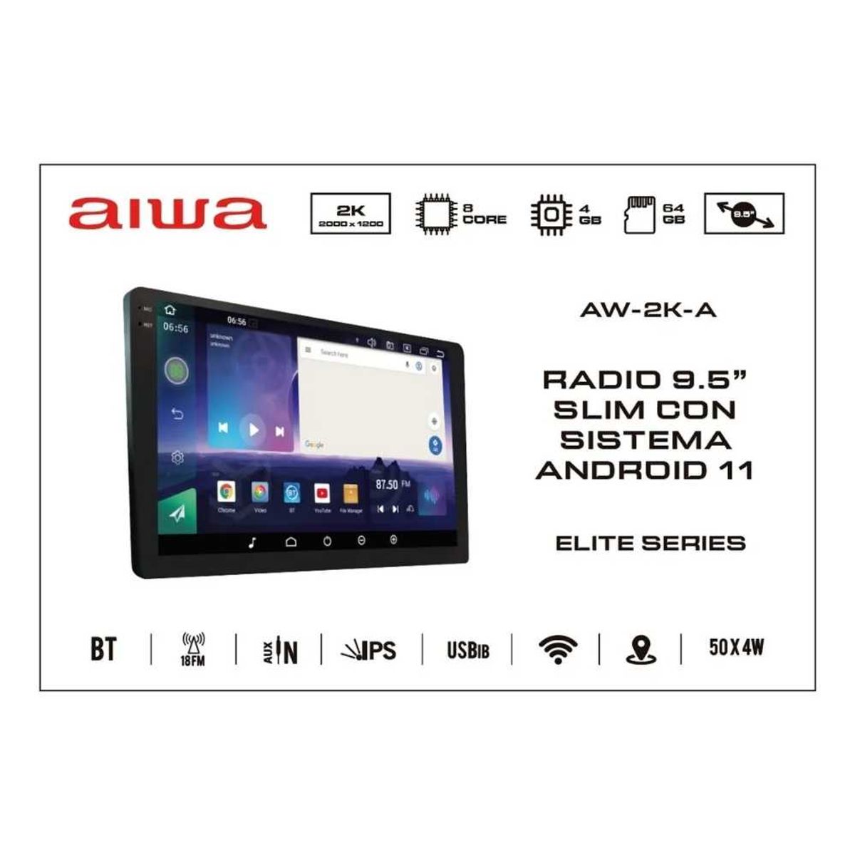 AIWA - Radio Auto Android Resolución 2k De 9,5 Con 4gb Ram Aw-2k Potencia Increíble y Claridad Superior