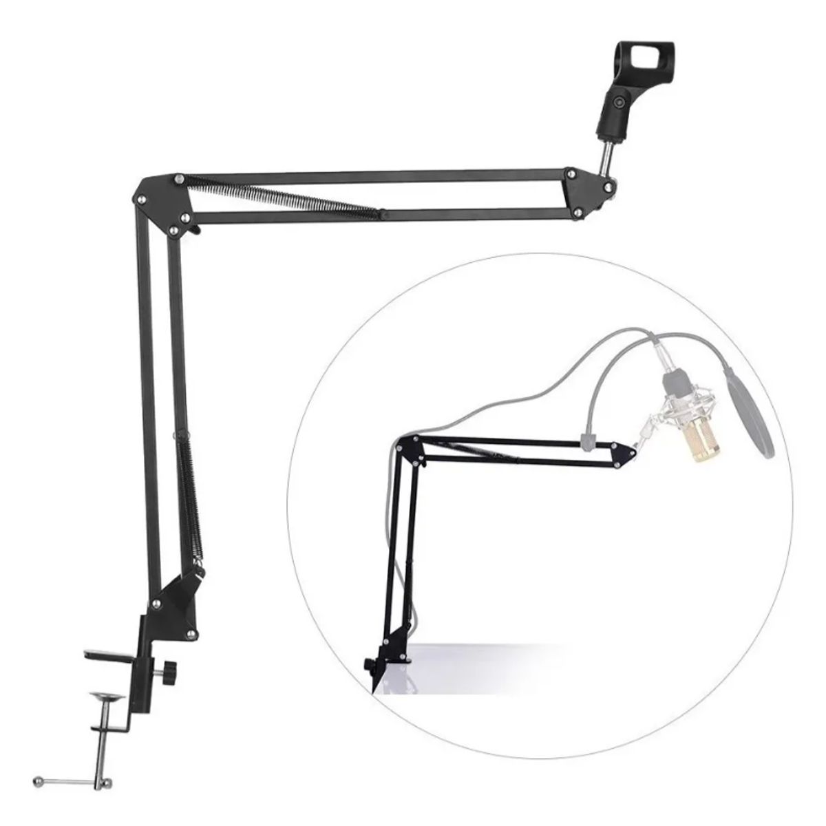 GENERICO - Brazo Soporte De Micrófono Ajustable Atril Metalico  Lhua Negro