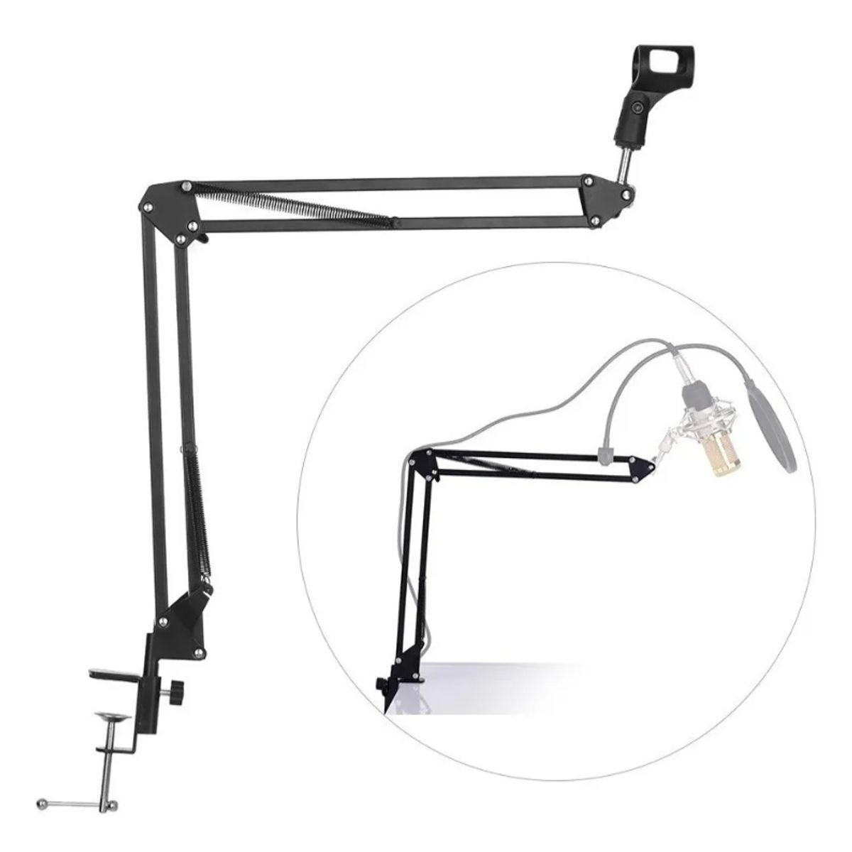GENERICO - Brazo Soporte De Micrófono Ajustable Atril Metalico  Lhua Negro