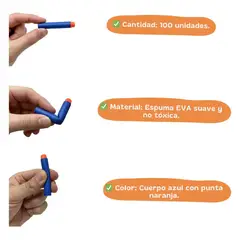 GENERICO - 100 Dardos Juego De Dardo Tipo Nerf N-strike Bala Respuesto Azul Dardos Tipo Nerf
