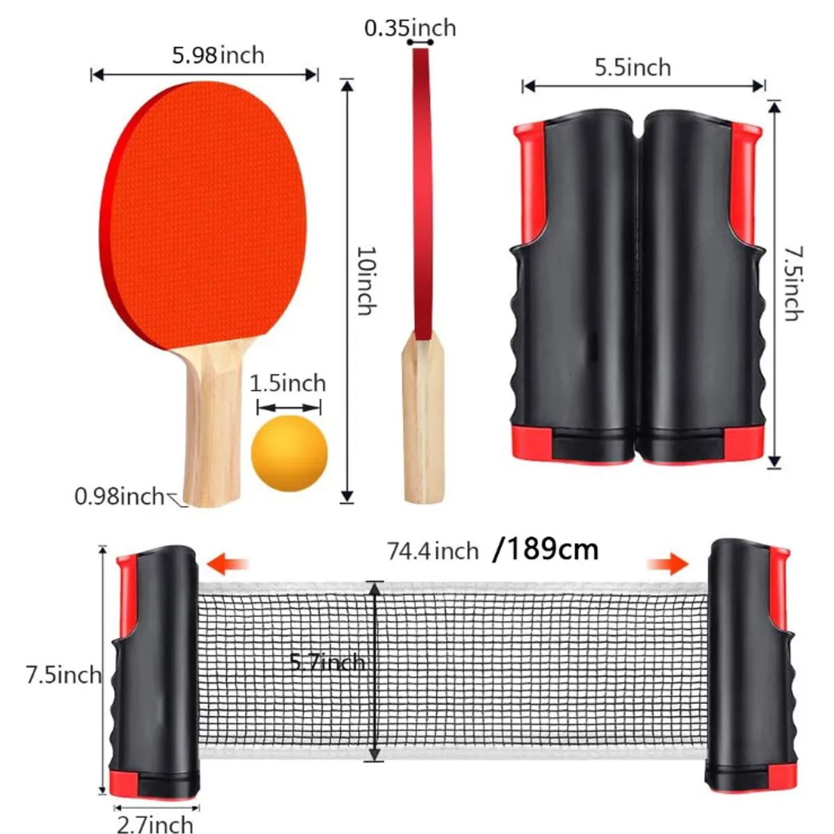 GENERICO - Set Ping Pong Tenis Mesa 2 Paleta + 3 Pelotas + Malla K-fit Negro