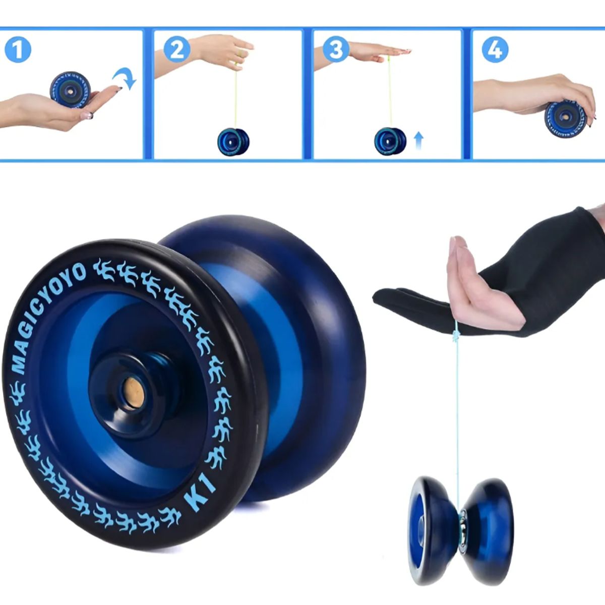 GENERICO - Yoyo Profesional Magic K1 Spinner Abs 8 Bola Kk Rodamiento Azul Marino