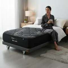 BLOCCARE - Cama 1 Plaza Box 8 cm - L190 cm + Colchon Black Prime - Modelo Uno / Con Rueda Divan (Gris)
