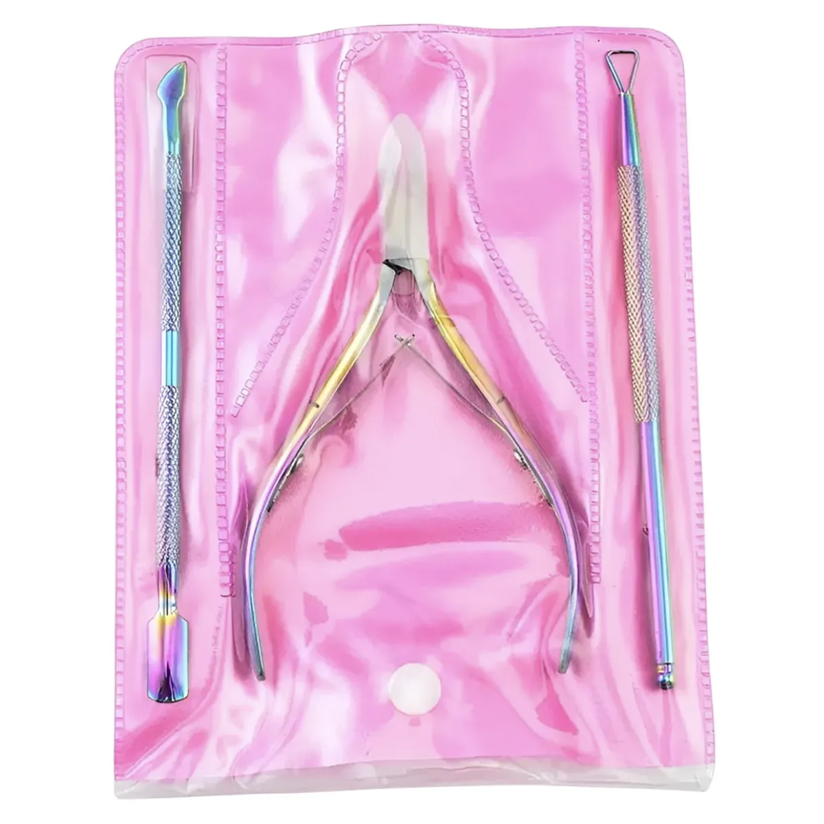 GENERICO - Set 3 Herramientas Manicure Alicate Corta Cutículas Repujadores Tornasol