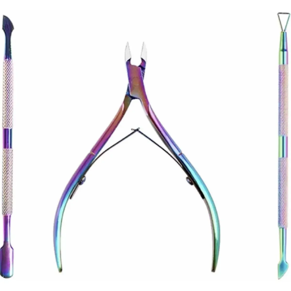GENERICO - Set 3 Herramientas Manicure Alicate Corta Cutículas Repujadores Tornasol