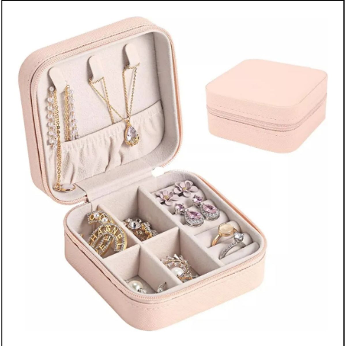 GENERICO - Joyero Portátil Mini Caja Organizadora De Anillos Collares Rosa