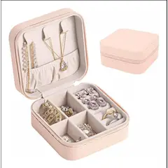 GENERICO - Joyero Portátil Mini Caja Organizadora De Anillos Collares Rosa