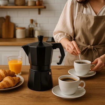 Imagen 2 del producto Cafetera Italiana Negra 9 Tazas Moka Espresso Café Hogar