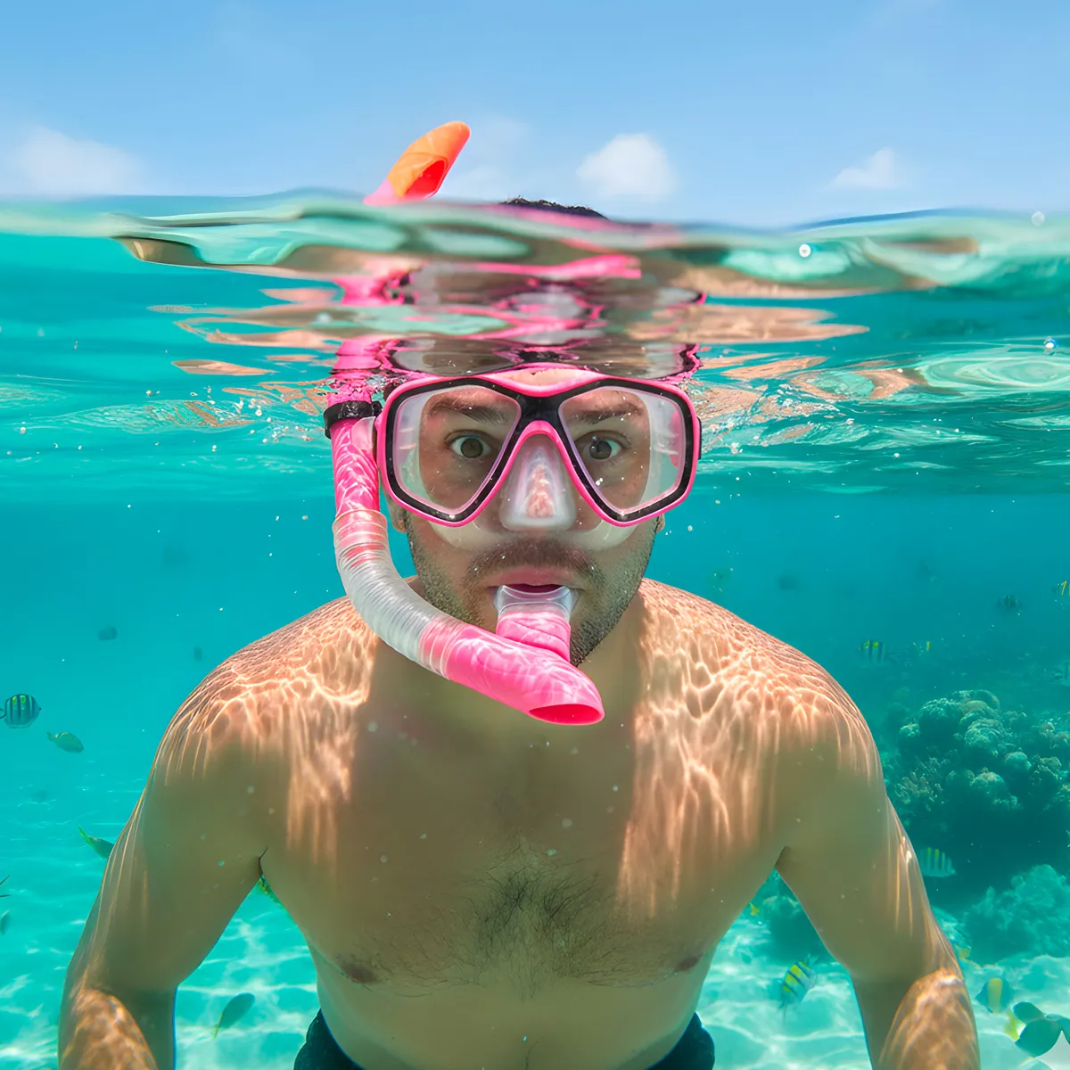 GENERICO - Set Buceo Mascara + Snorkel Ajustable Bamo Rojo