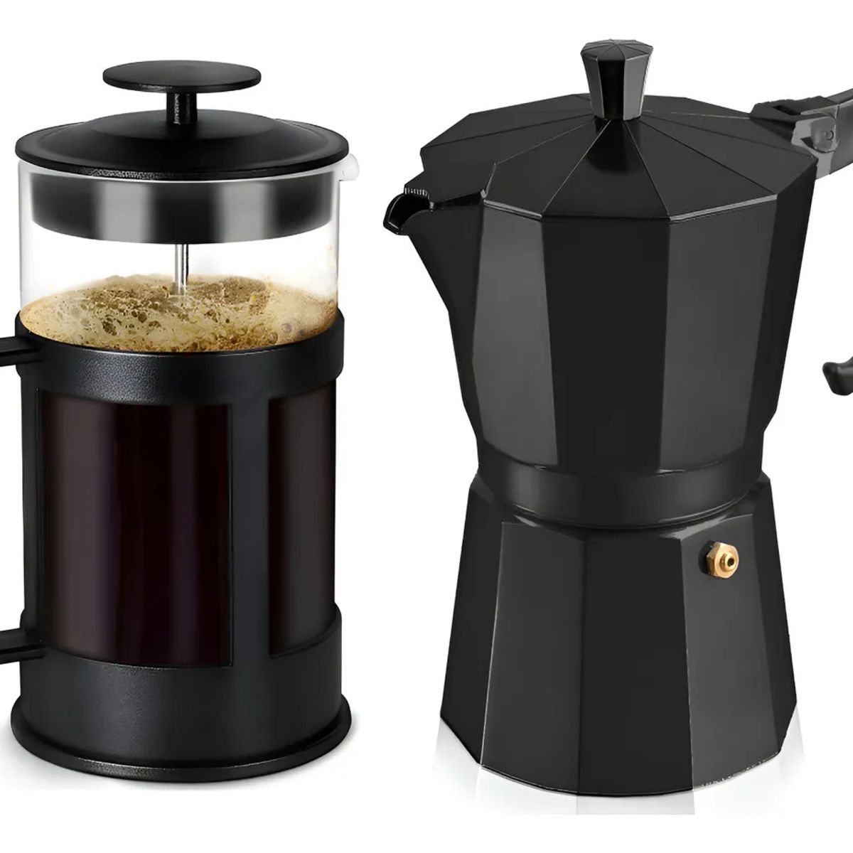 GENERICO - Pack Cafetera Greca Italiana 9 Tazas + Prensa Francesa 1000ml Color Negro