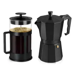 GENERICO - Pack Cafetera Greca Italiana 9 Tazas + Prensa Francesa 1000ml Color Negro