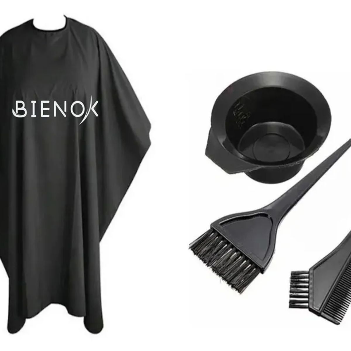 GENERICO - Set Capa Profesional Corte Y Tintura + Bowl Y Peines Aplicación Negro