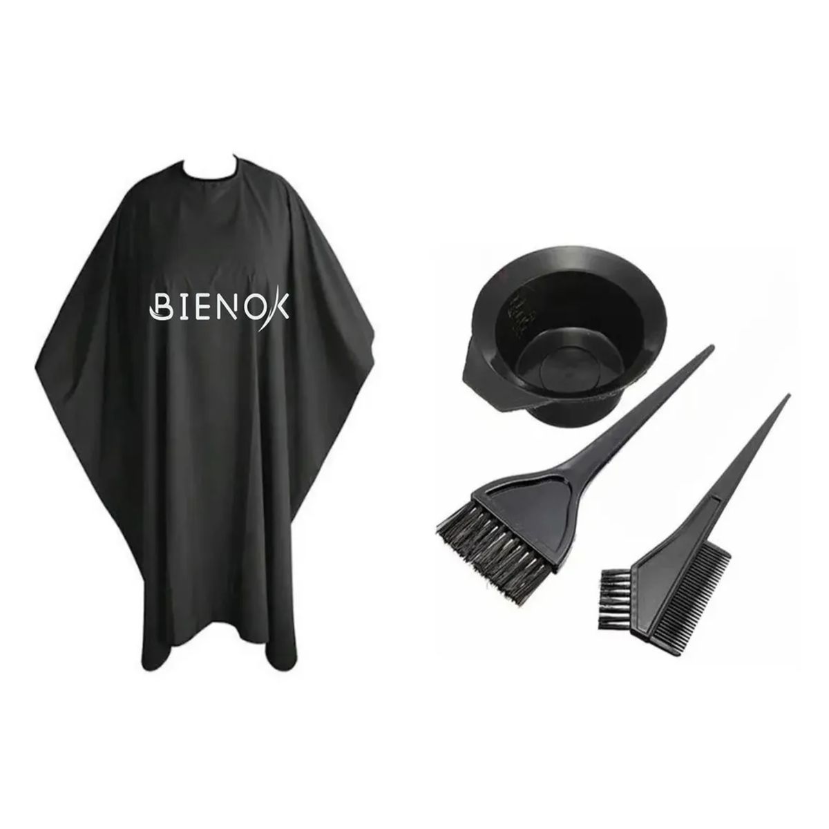 GENERICO - Set Capa Profesional Corte Y Tintura + Bowl Y Peines Aplicación Negro