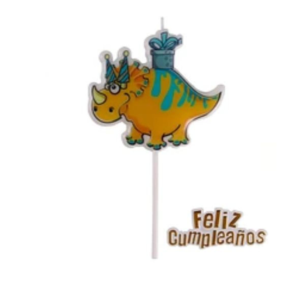 GENERICO - Vela dinosaurio Feliz Cumpleaños amarilla 8x15cm