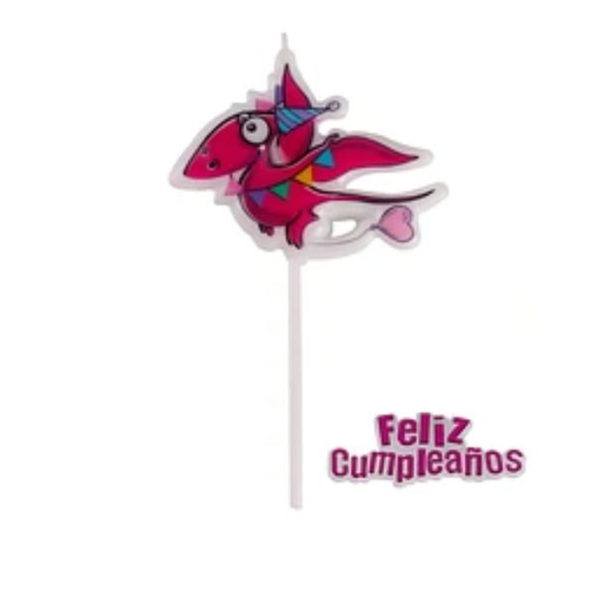 GENERICO - Vela dinosaurio feliz cumpleaños roja 8x15cm