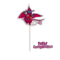 GENERICO - Vela dinosaurio feliz cumpleaños roja 8x15cm
