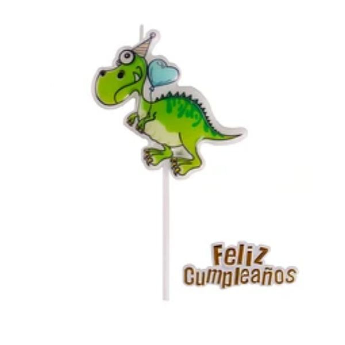 GENERICO - Vela dinosaurio feliz cumpleaños verde 8x15cm