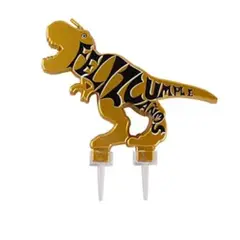 GENERICO - Vela feliz cumpleaños dinosaurio dorada 10x10cm