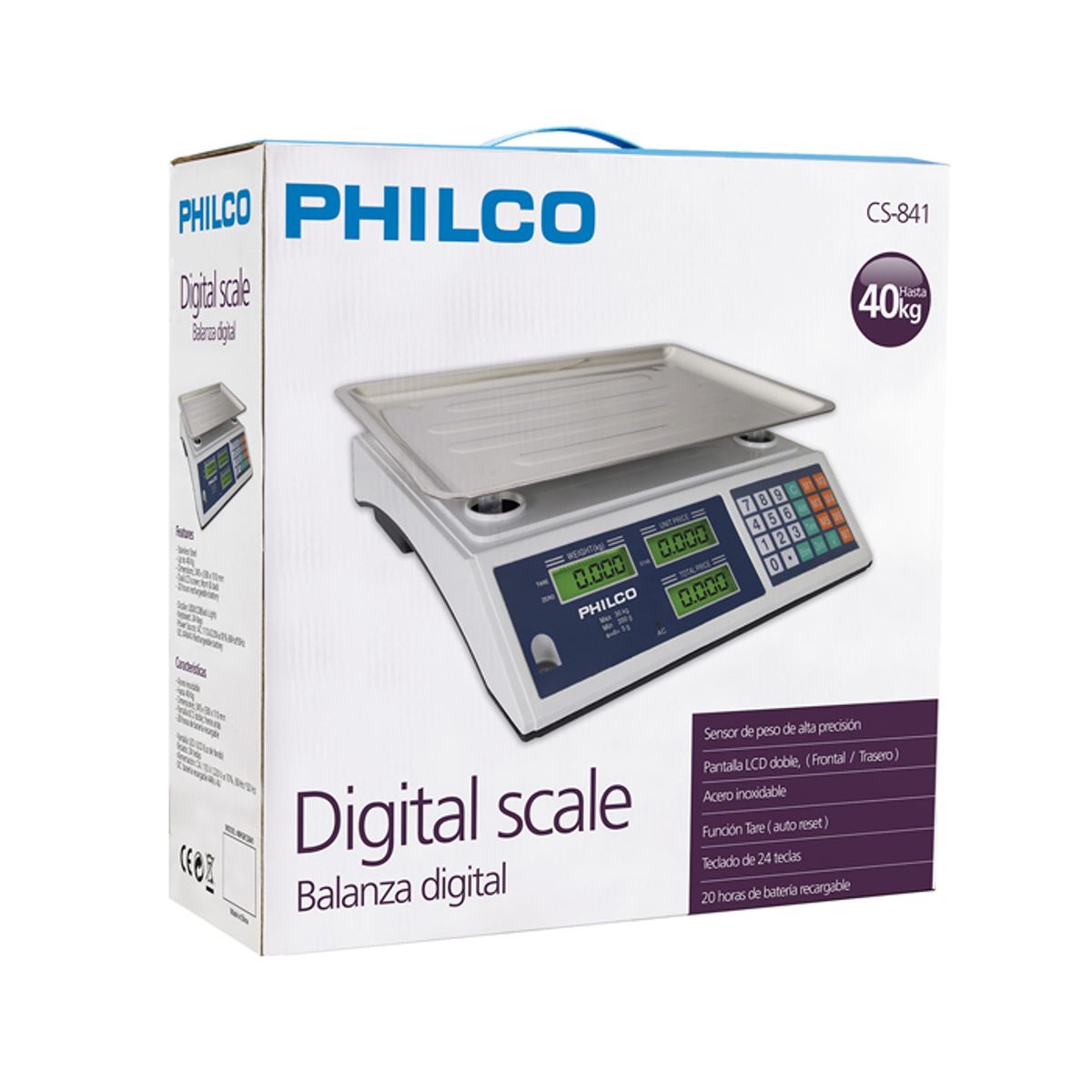 PHILCO - Balanza digital Recargable Hasta 40 kg