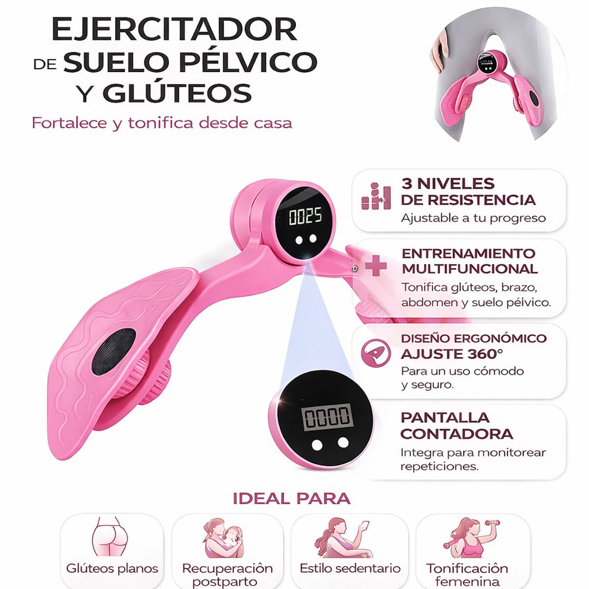 GENERICO - Entrenador De Cadera Y Suelo Pélvico Entrenador Glúteos Muslo