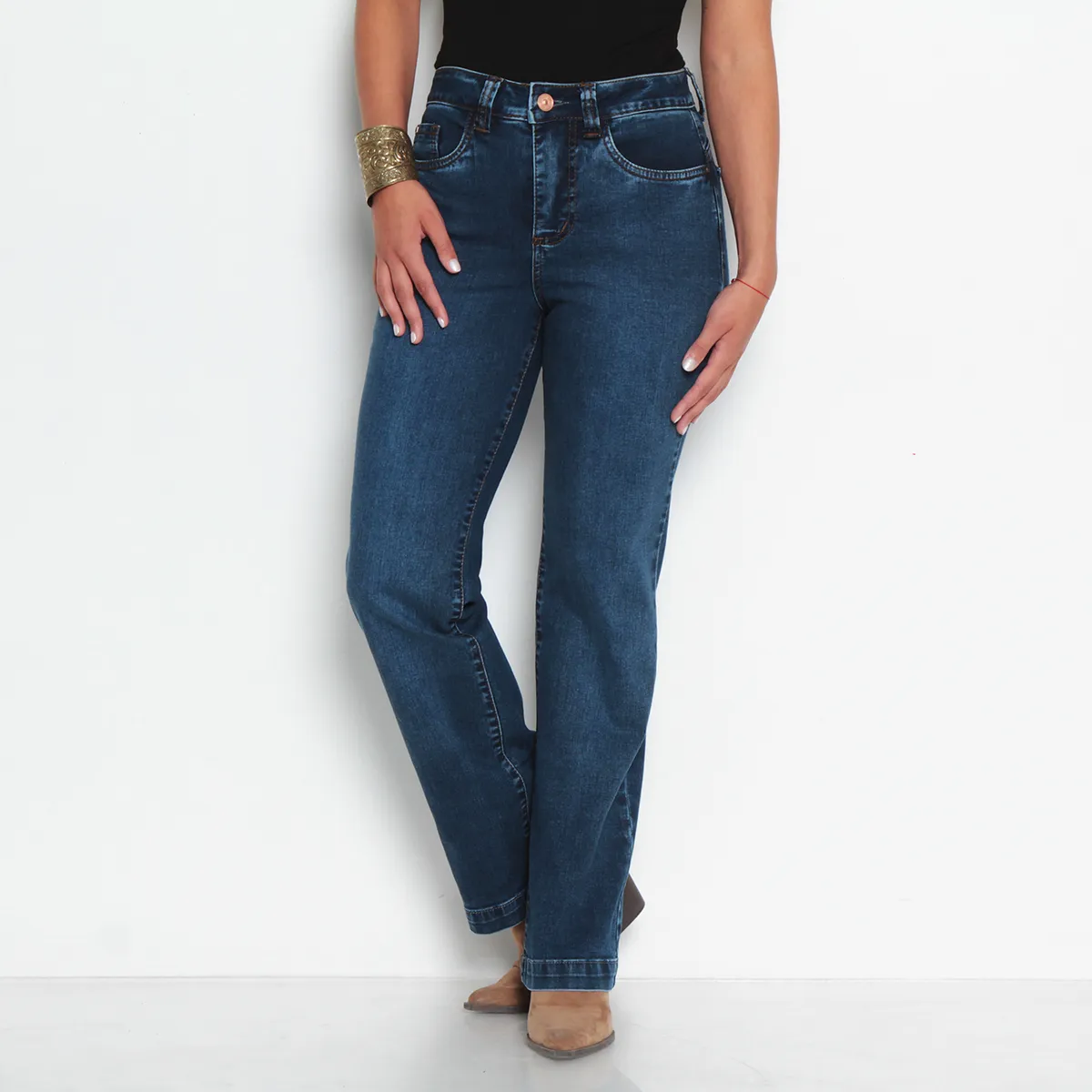 WADOS - JEANS MUJER RECTO TIRO ALTO PUSH IN PUSH UP PRETINA BASICA UN BOTON