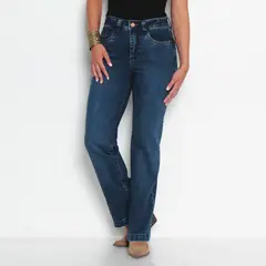 WADOS - JEANS MUJER RECTO TIRO ALTO PUSH IN PUSH UP PRETINA BASICA UN BOTON