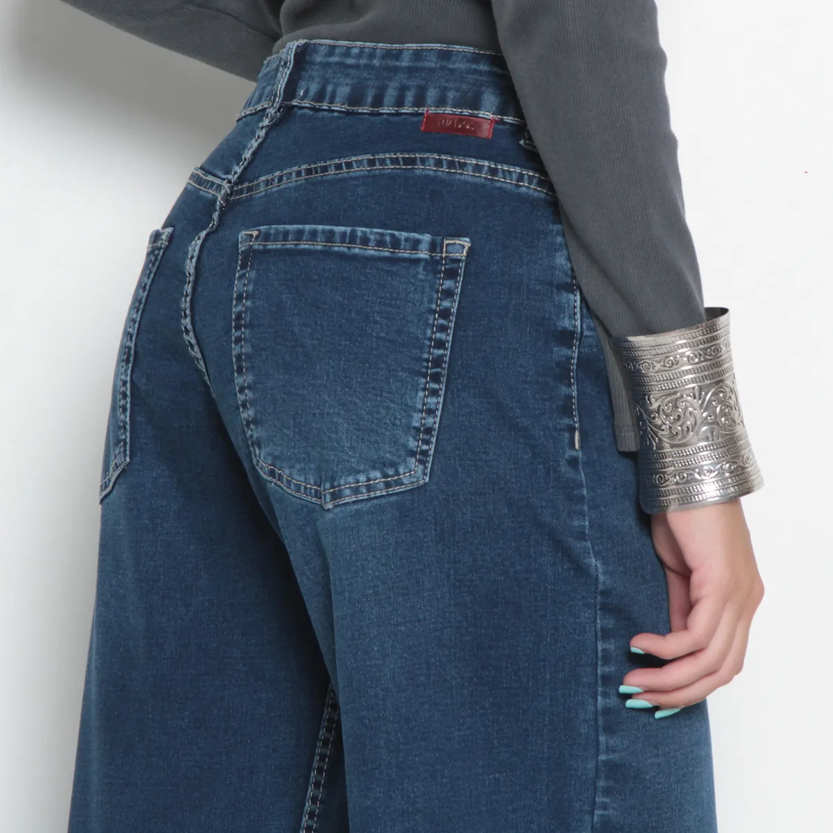 WADOS - JEANS MUJER WIDE TIRO ALTO PRETINA BASICA 1 BOTON