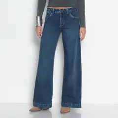 WADOS - JEANS MUJER WIDE TIRO ALTO PRETINA BASICA 1 BOTON