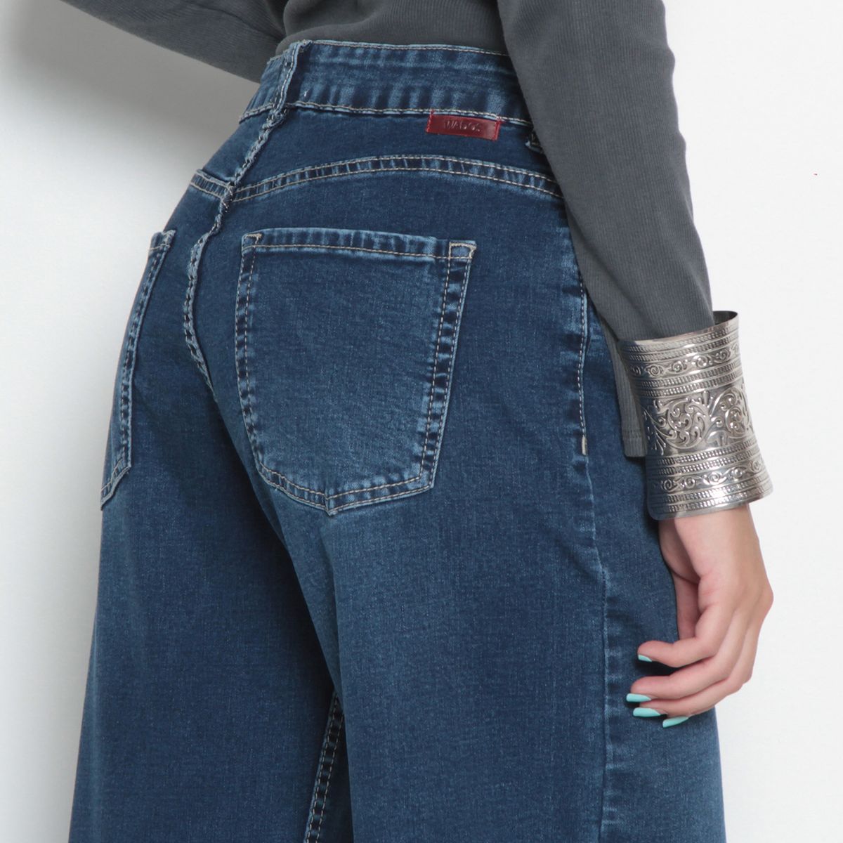 WADOS - JEANS MUJER WIDE TIRO ALTO PRETINA BASICA 1 BOTON