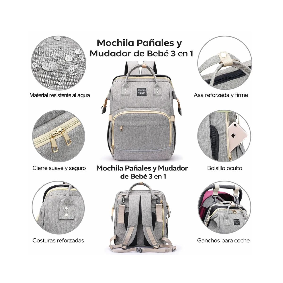MOVI - Mochila pañalera y mudadora de bebe 3 en 1