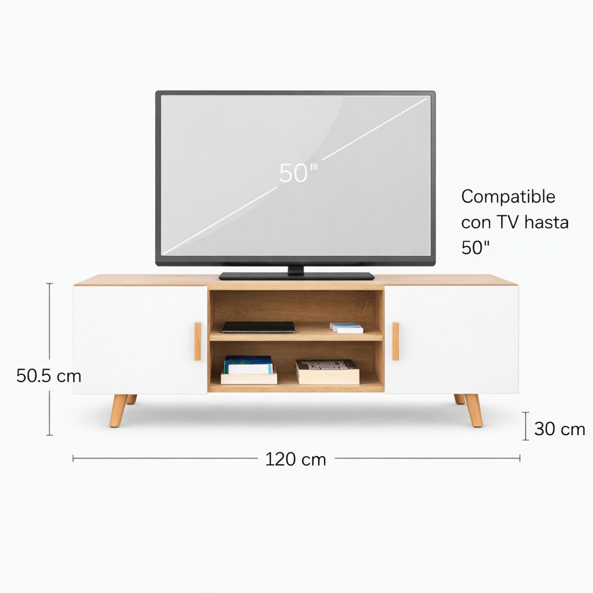 SPACE HOME - Rack TV 120 cm Terra Nova Blanco Moderno Para 50 Pulgadas