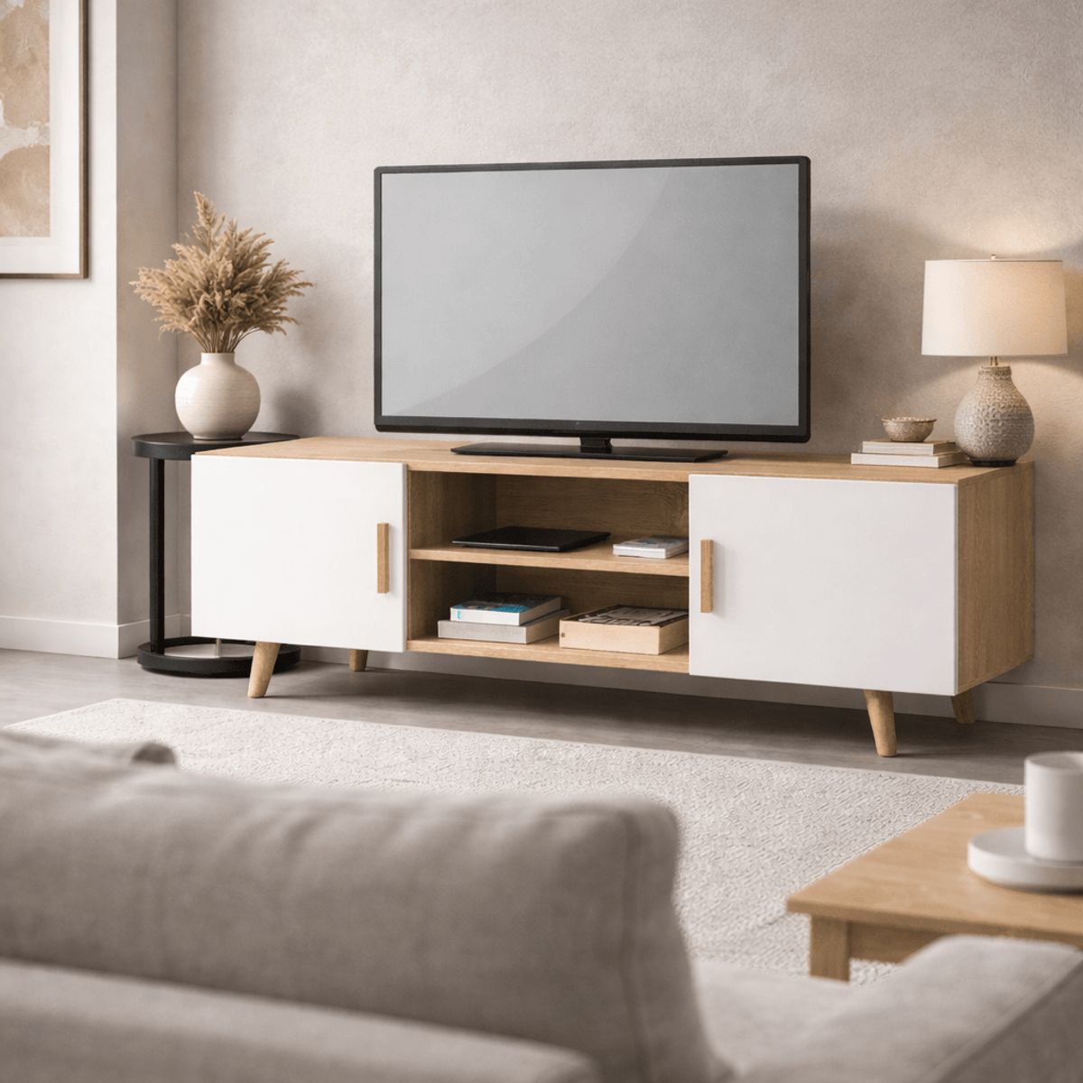 SPACE HOME - Rack TV 120 cm Terra Nova Blanco Moderno Para 50 Pulgadas