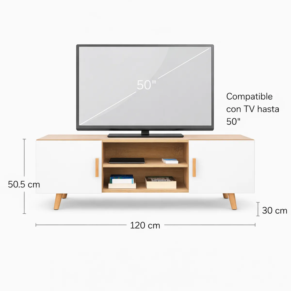 SPACE HOME - Rack TV 120 cm Blanco Terra Nova Diseño Minimalista