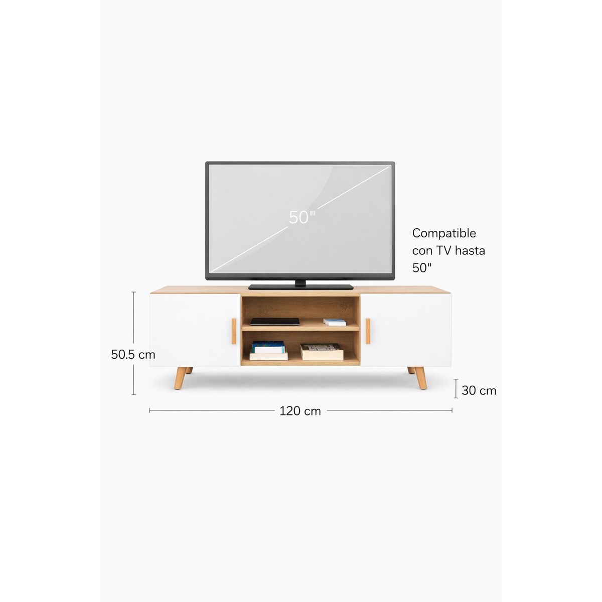 SPACE HOME - Rack TV 120 cm Blanco Terra Nova Diseño Minimalista